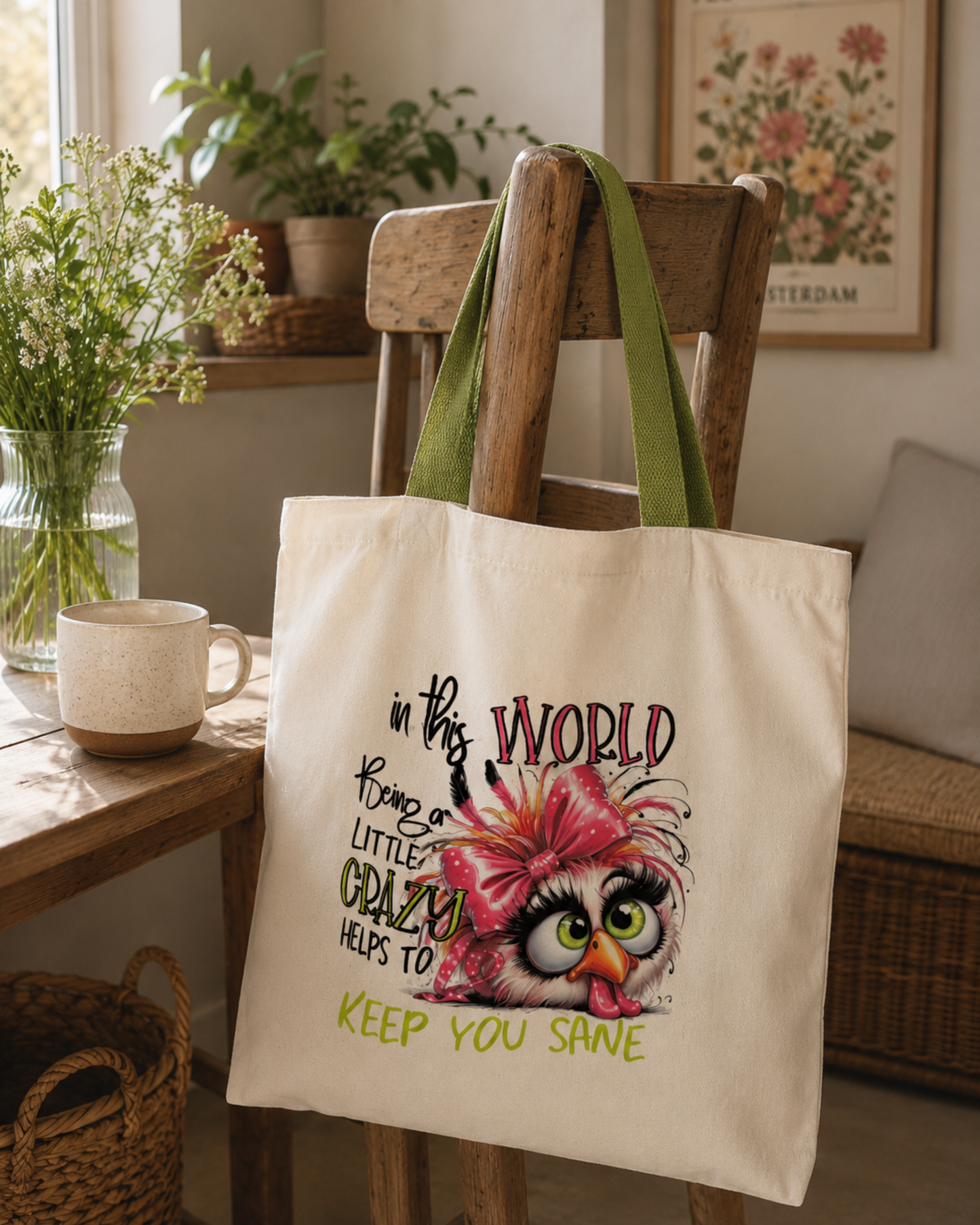 Tygpåse (36x34 cm) - In this world, being a little crazy helps to keep you sane