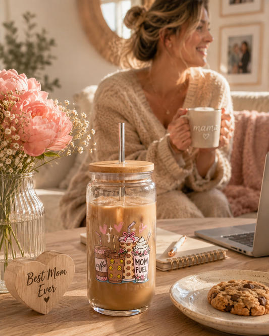 Dryckesglas med bambulock & sugrör – Mom fuel