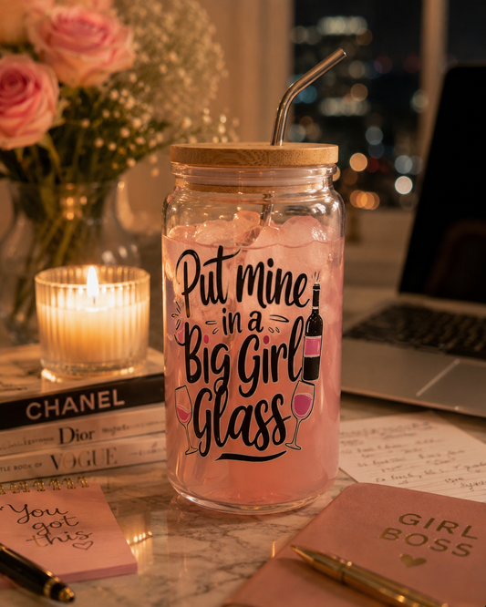Dryckesglas med bambulock & sugrör – Put mine in a big girl glass