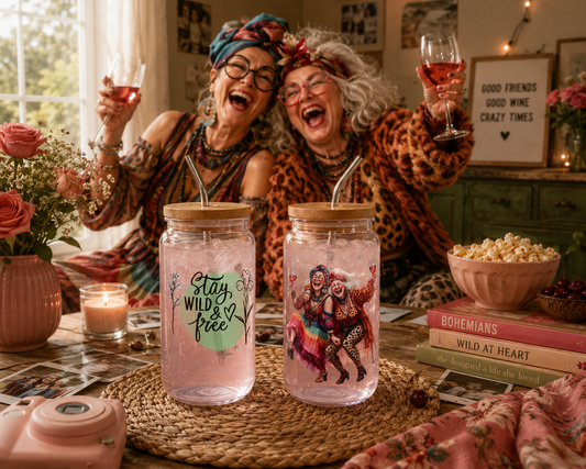 Dryckesglas med bambulock & sugrör – Stay wild & free